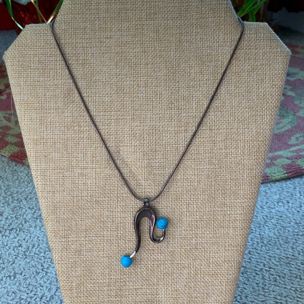 Alpaca Mexico Turquoise Abstract Pendant Necklace - Modernist Design - Picture 4 of 8